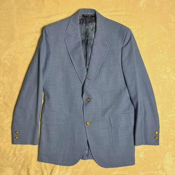 Vintage Brooks Brothers 346 Blazer 42R Light Blue Gold Buttons 3-roll-2 Leisure